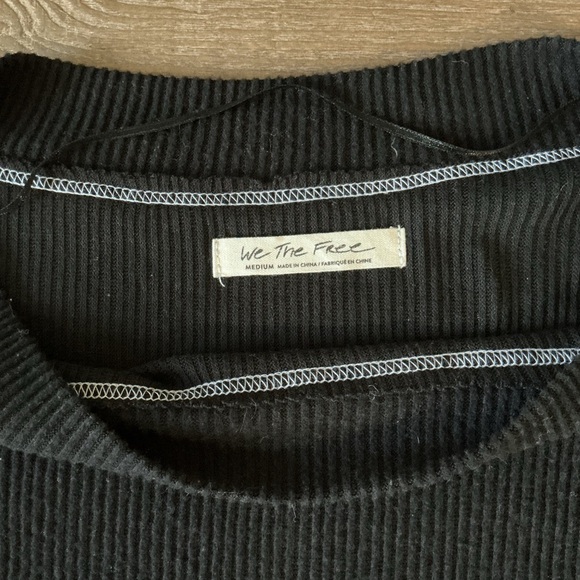 We The Free Black Knit Sweater With Colorful Balloon Sleeves and White Stitching - Picture 2 of 5